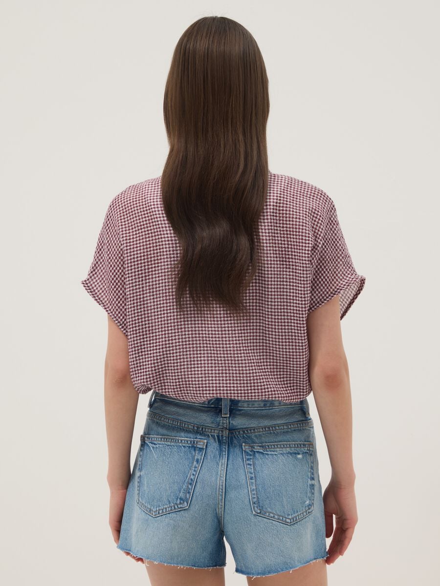 Multicolour gingham crop shirt in stretch cotton_3