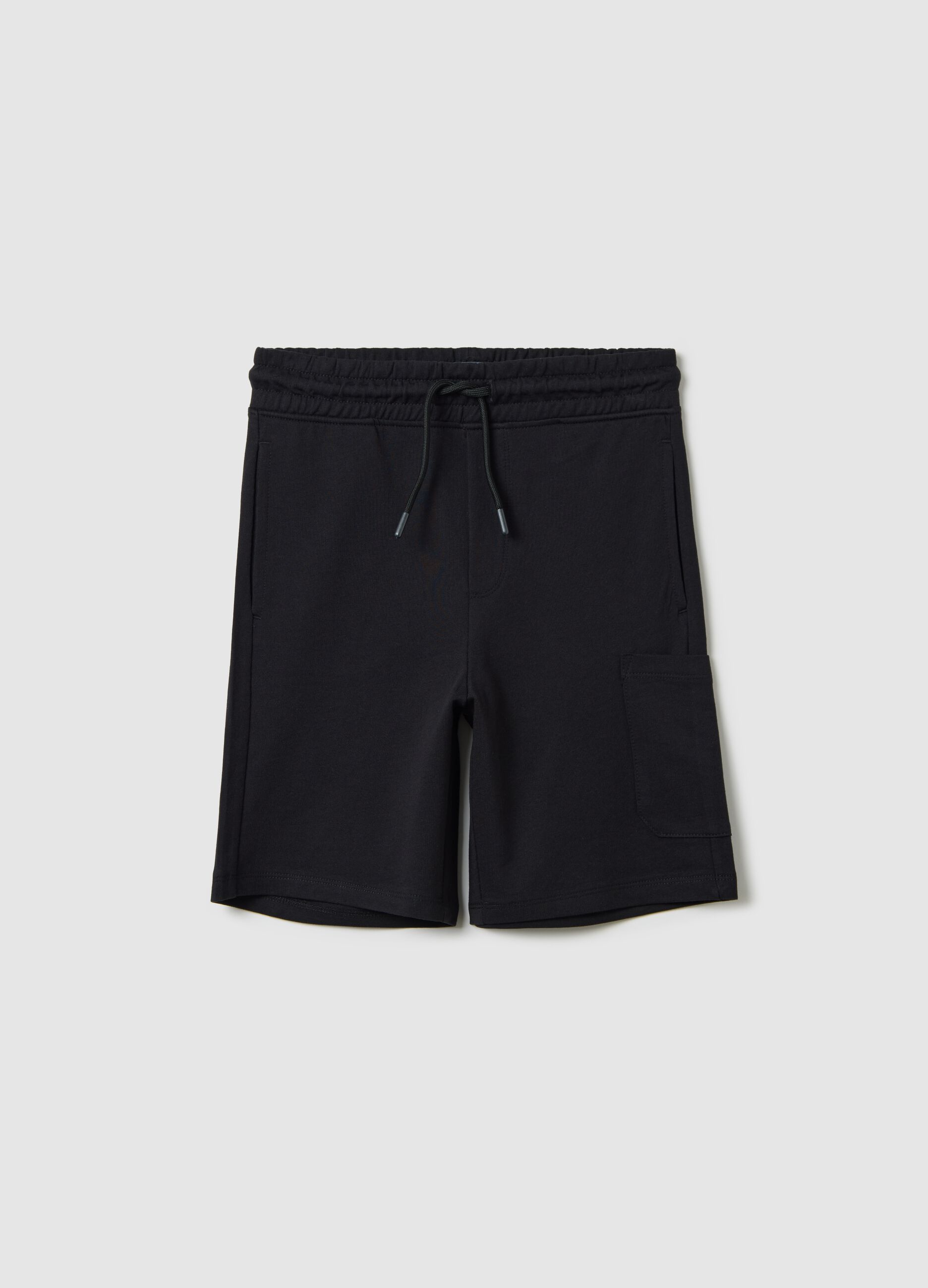 Blue cargo Bermuda joggers in cotton with drawstring