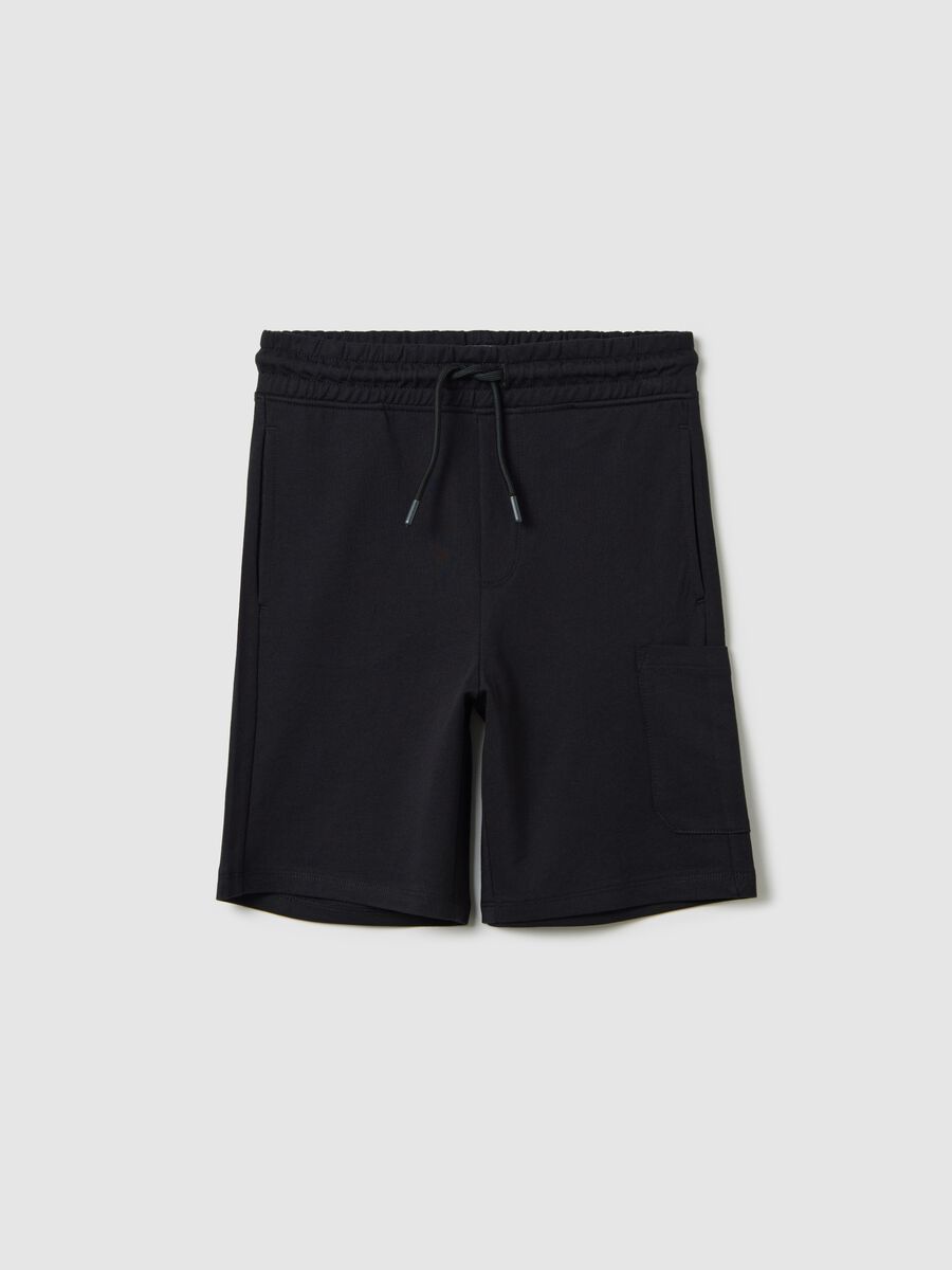 Blue cargo Bermuda joggers in cotton with drawstring_3