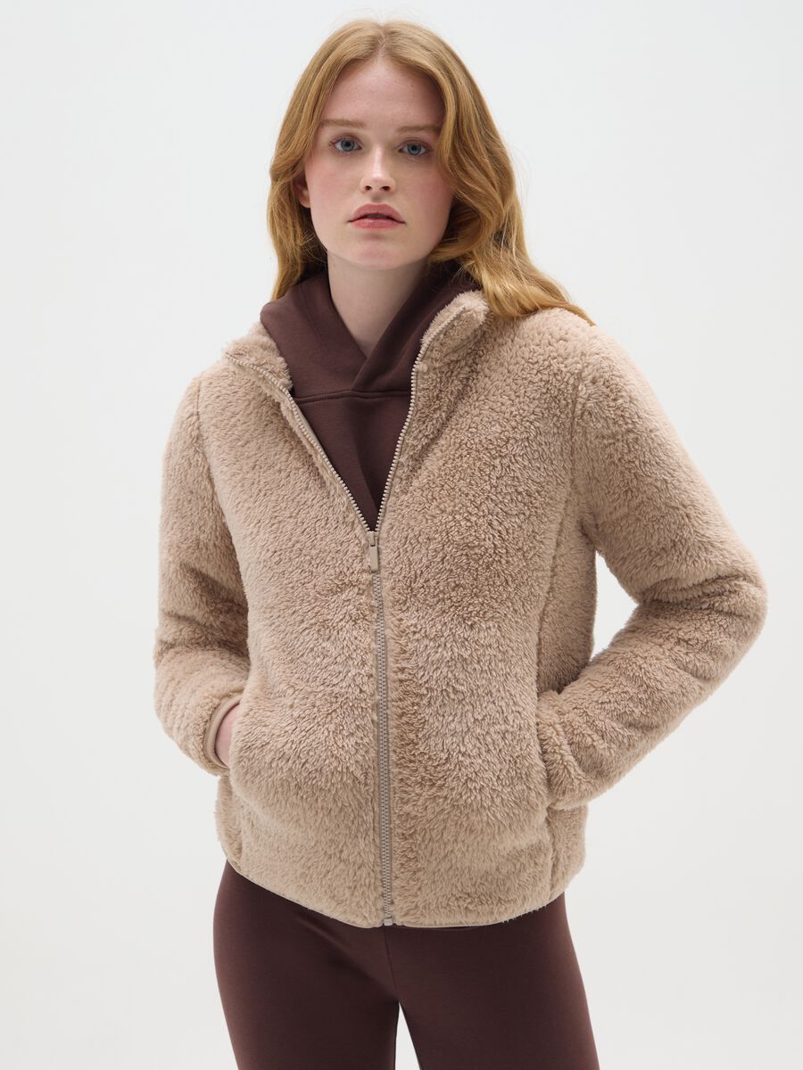 Felpa beige regular fit con zip_0