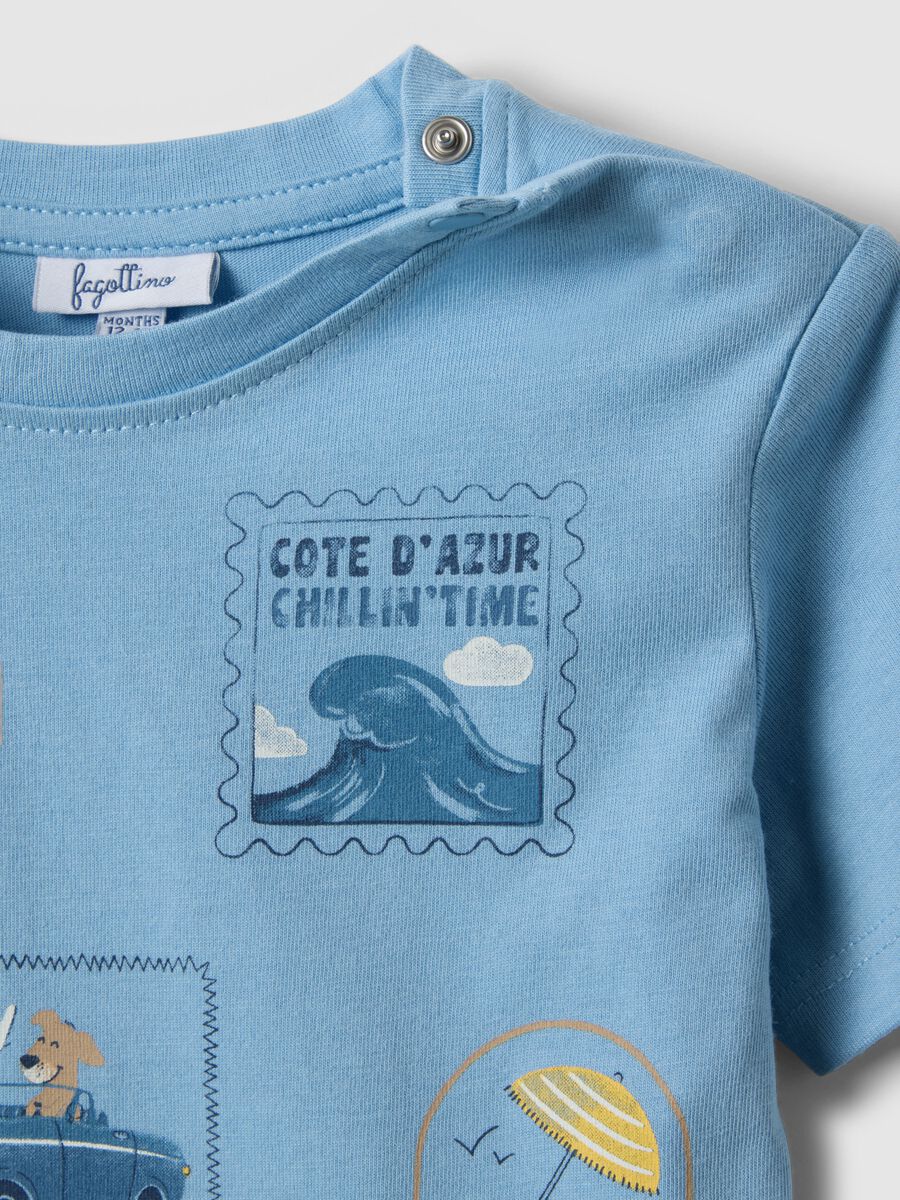 T-shirt in puro cotone azzurro da bimbo regular fit con stampe_2