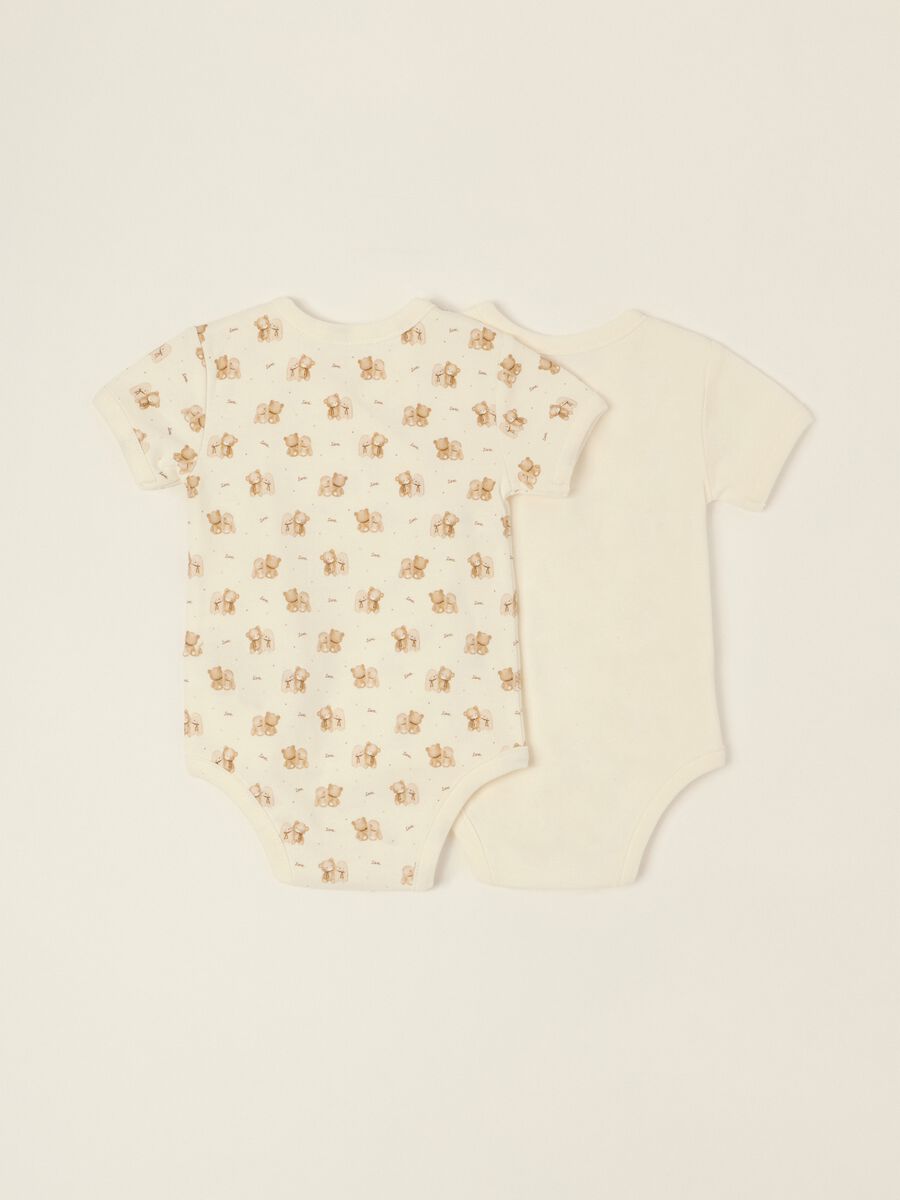 Two-pack of white pure cotton baby bodysuits with teddy bear print_3