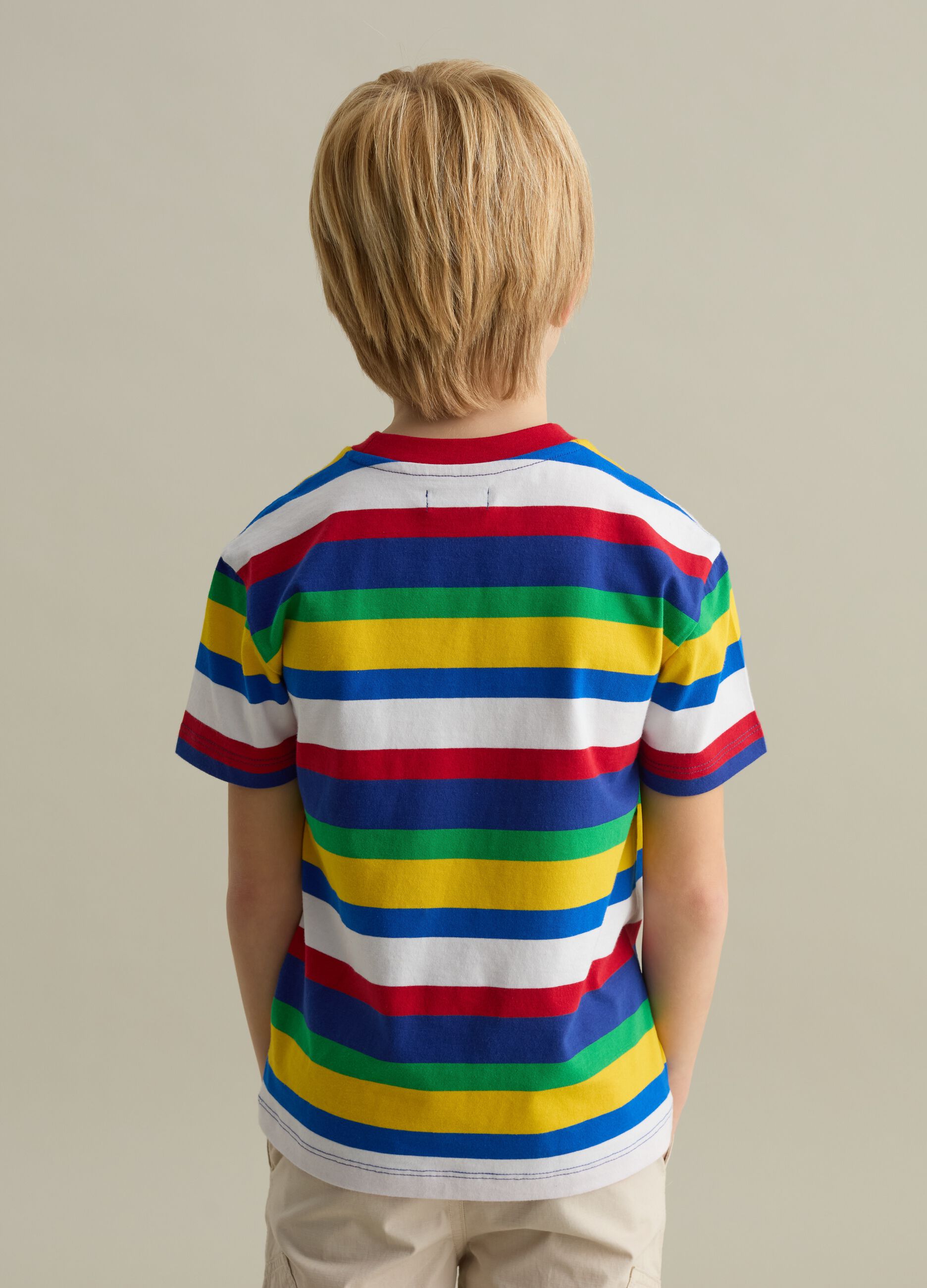 T-shirt in cotone a righe con ricamo logo 