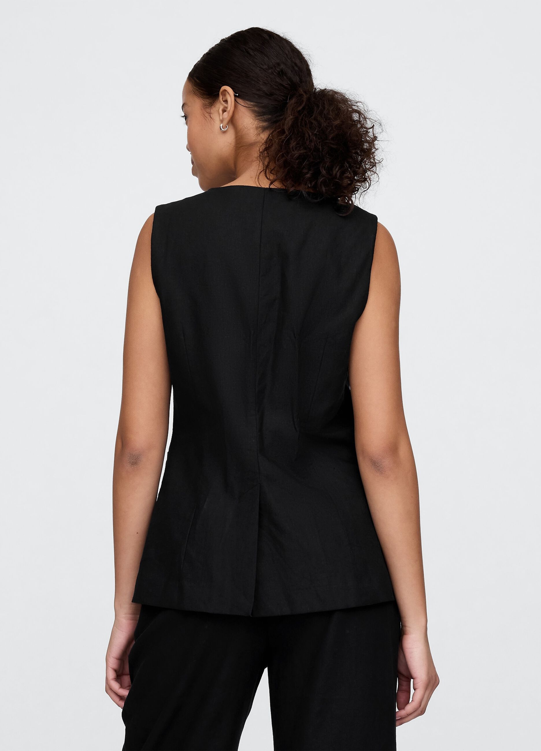 Black Linen and Viscose Waistcoat
