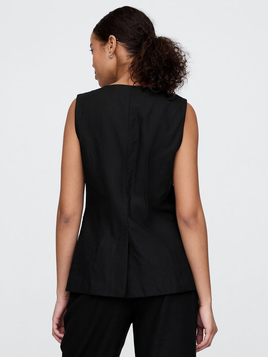 Black Linen and Viscose Waistcoat_2