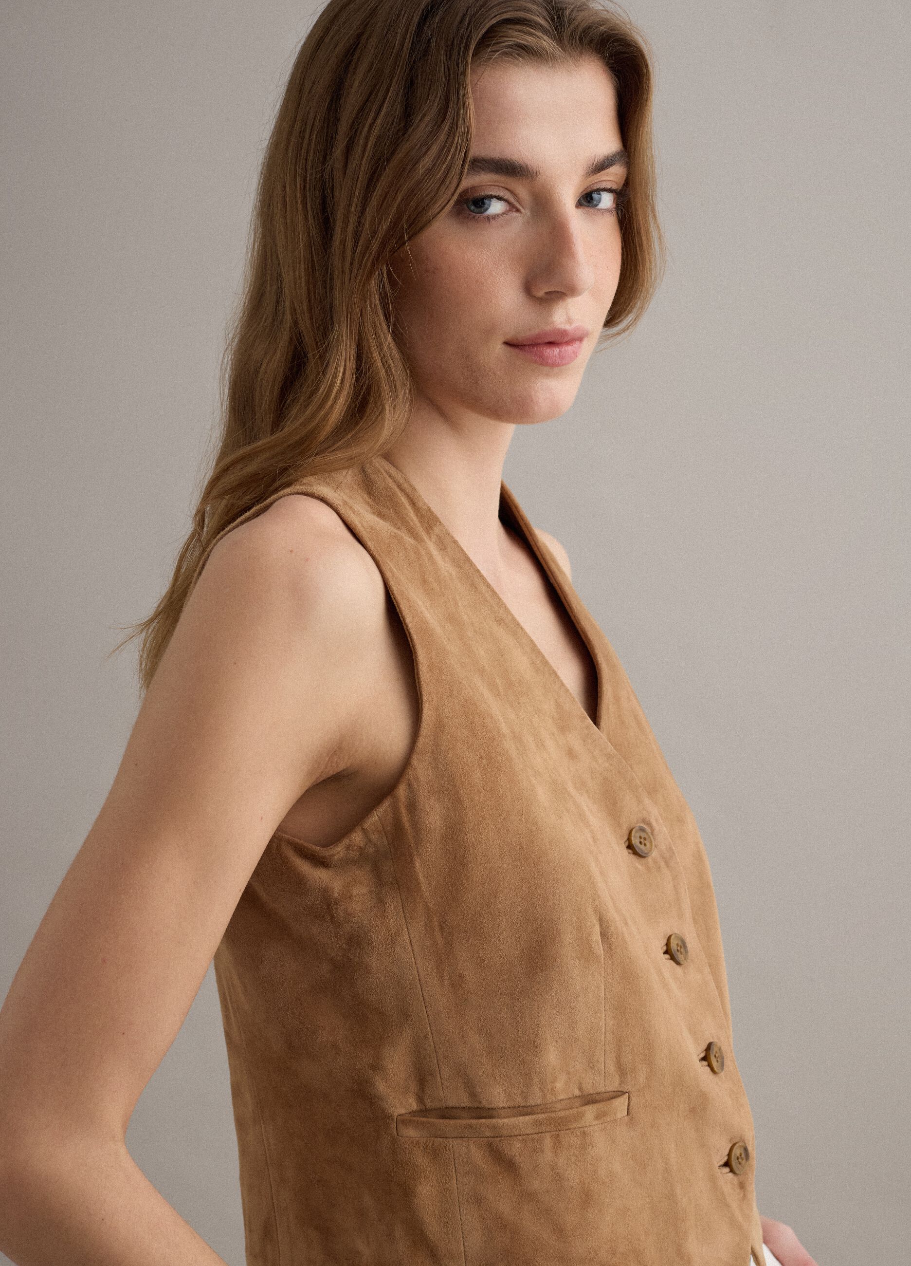 Brown Genuine Leather Waistcoat