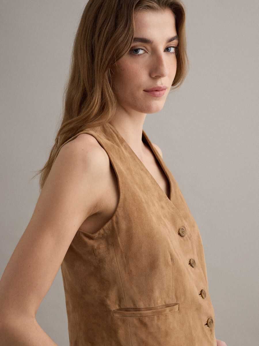 Brown Genuine Leather Waistcoat_0