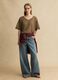 Brown oversized lyocell and linen blend V-neck jumper_1