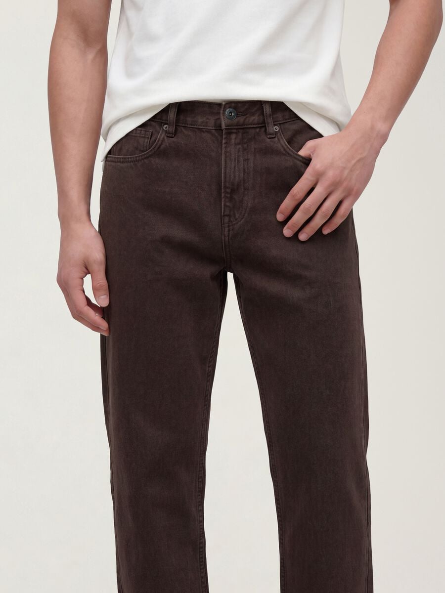 Jeans marroni in puro cotone straight fit_1