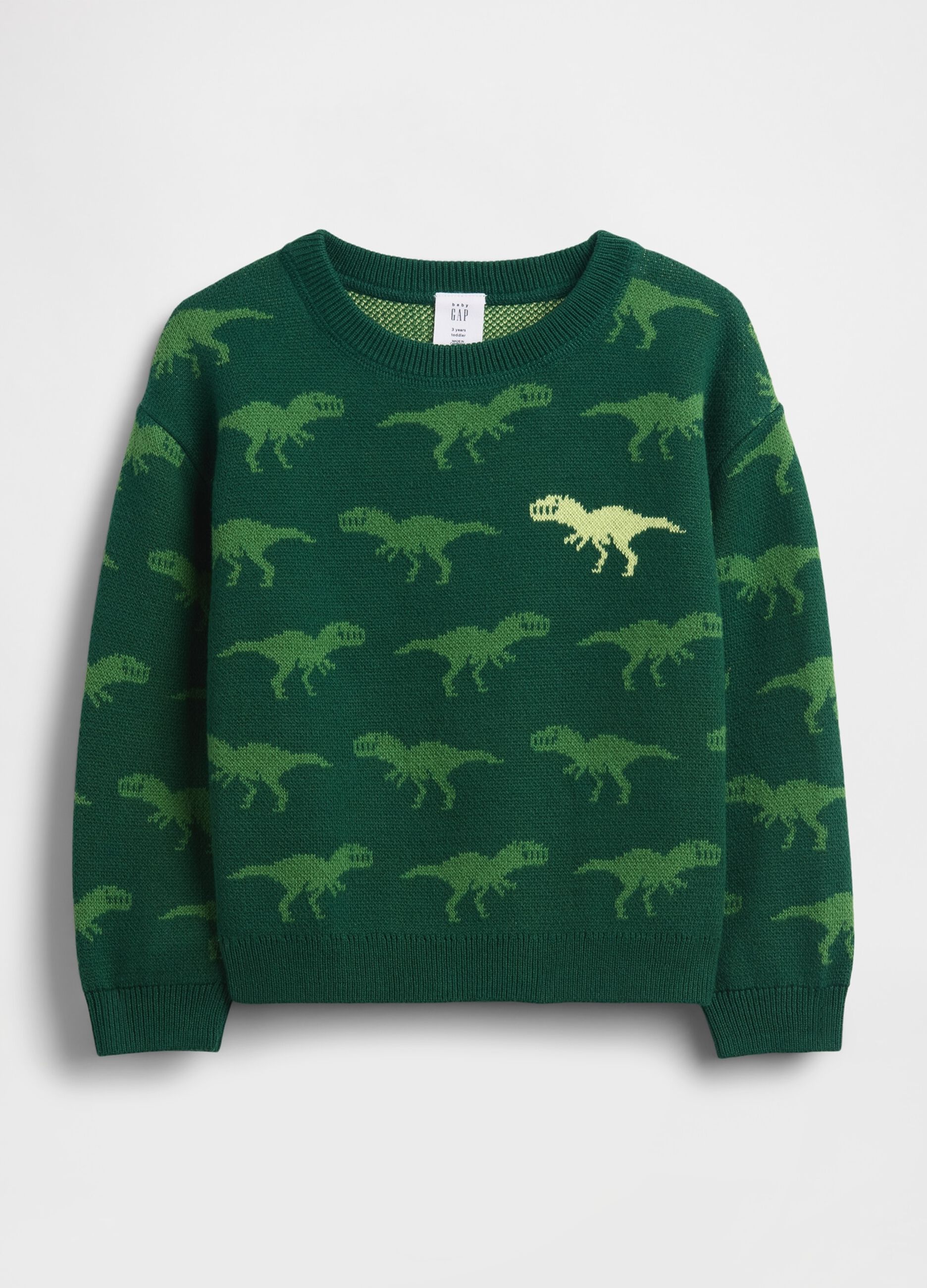 Green cotton sweater with dinosaurs