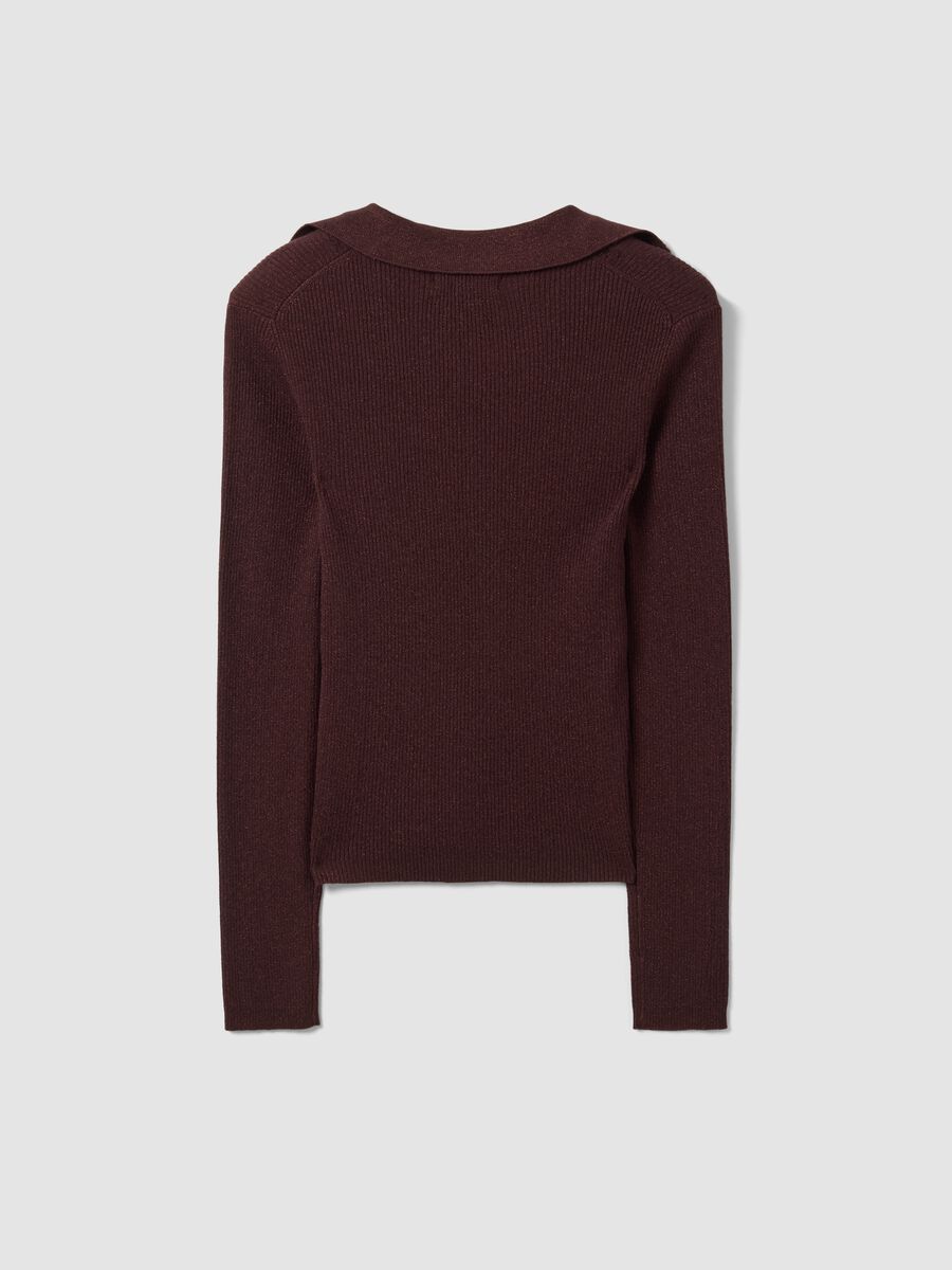 Brown ribbed viscose-blend polo-collar top_6