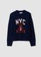 Blue stretch viscose jacquard crew-neck jumper_0