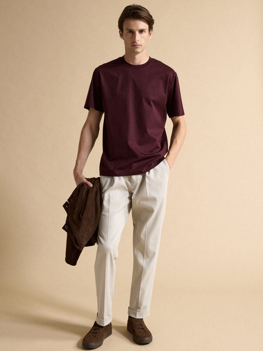 T-shirt rossa in jersey di puro cotone con girocollo relaxed fit_1