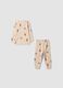 Pigiama beige in puro cotone organico con girocollo e fantasia per neonato_1