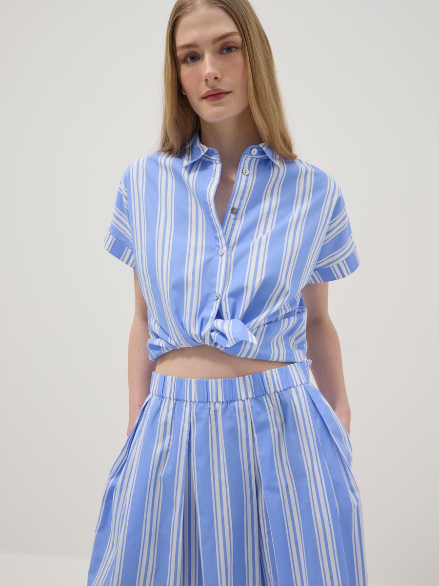 Camicia azzurra a righe in puro cotone_0