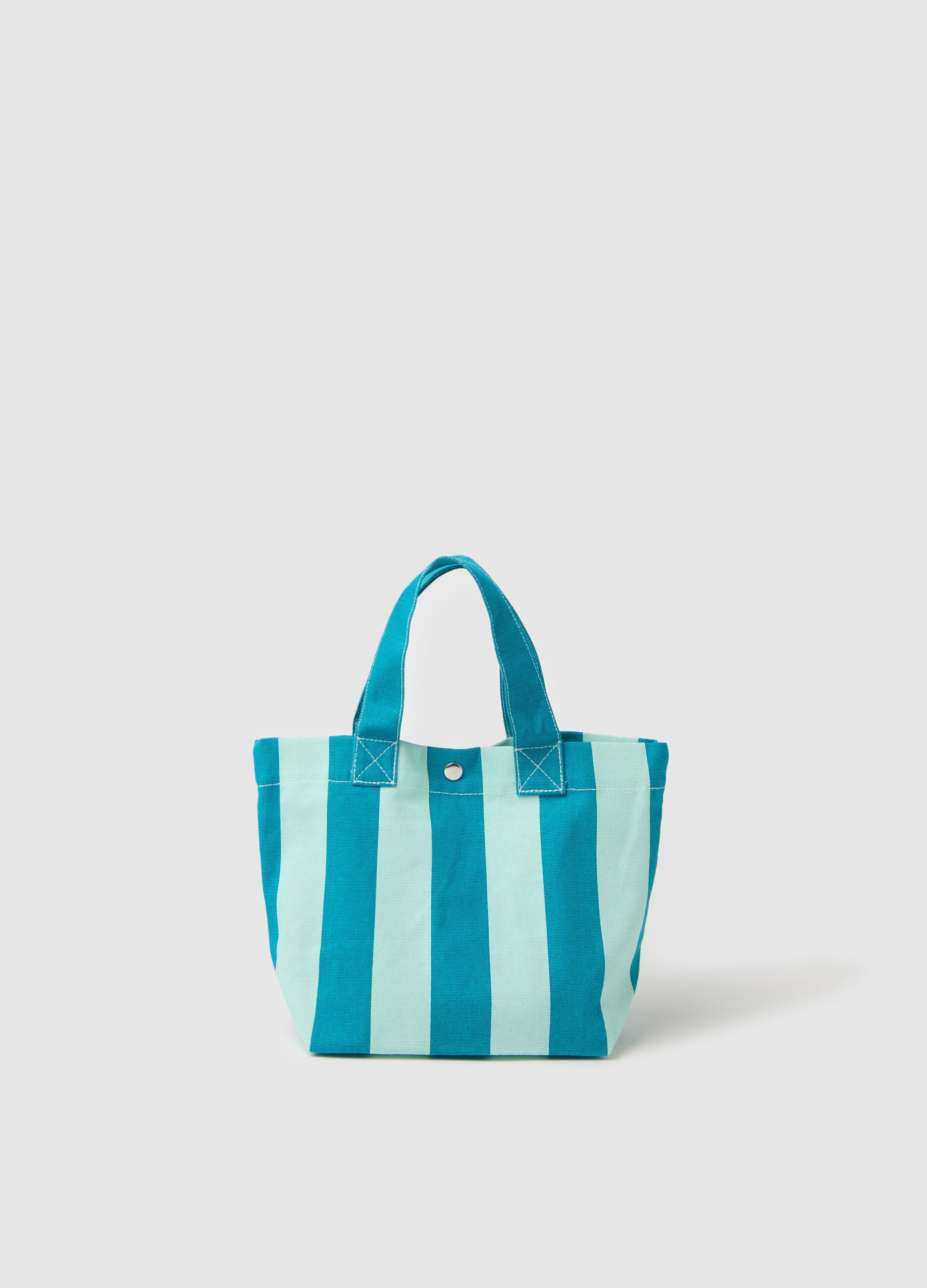 Blue and azure striped cotton beach bag