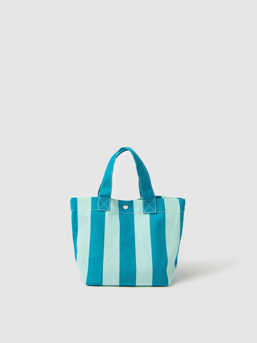 Blue and azure striped cotton beach bag_0