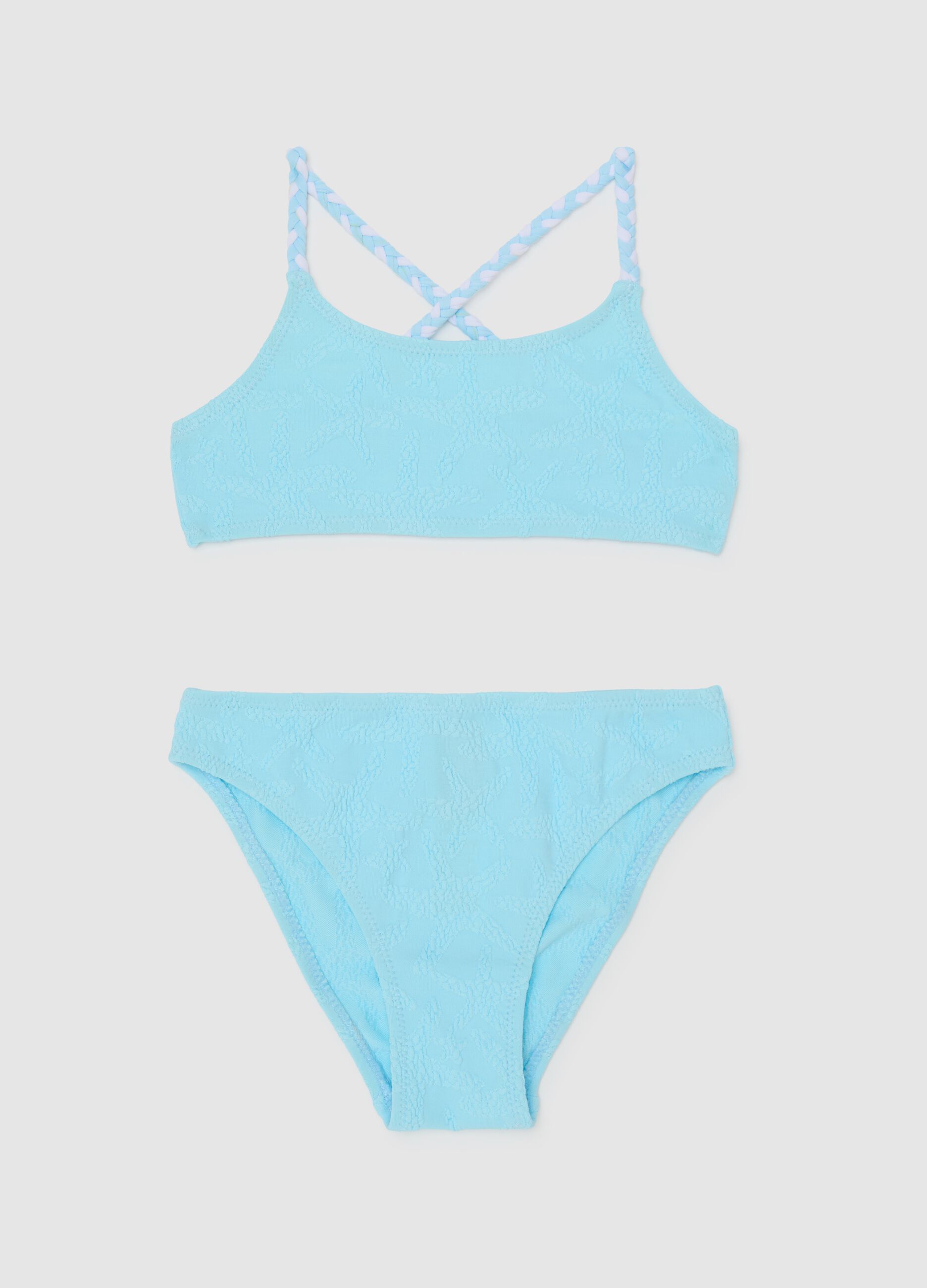 Bikini da bambina in misto elasticizzato azzurro