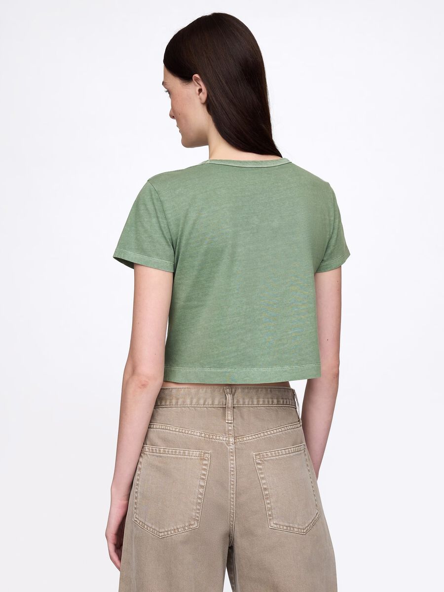 T-shirt cropped verde in cotone_2