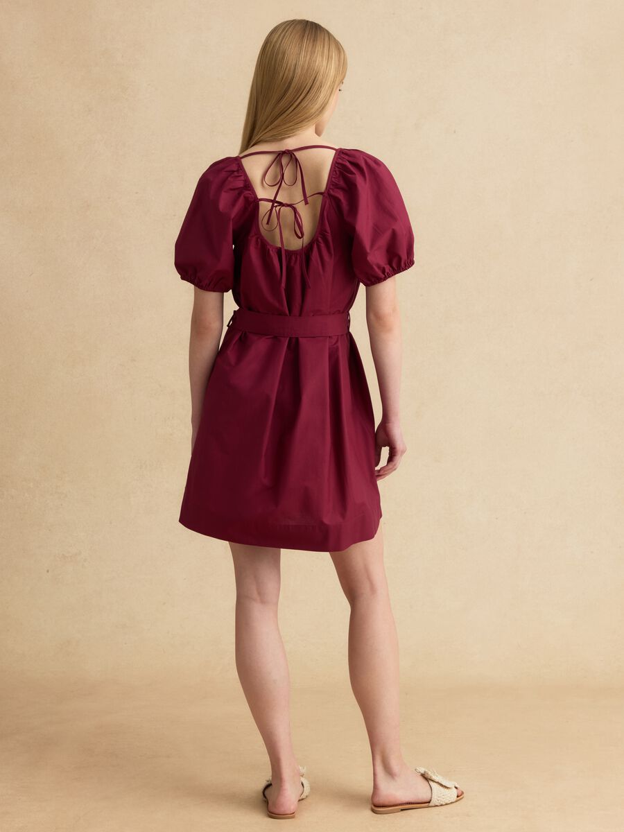 Abito midi rosso in puro cotone con cintura_2