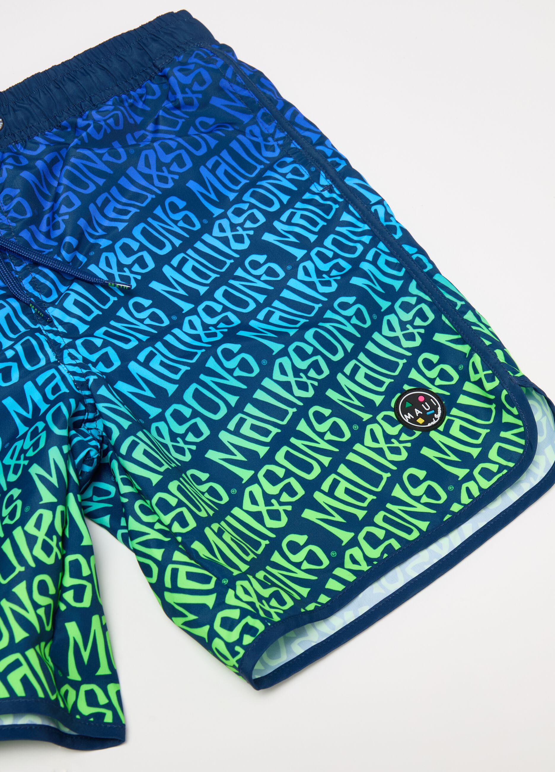 Swimming shorts with drawstring and print