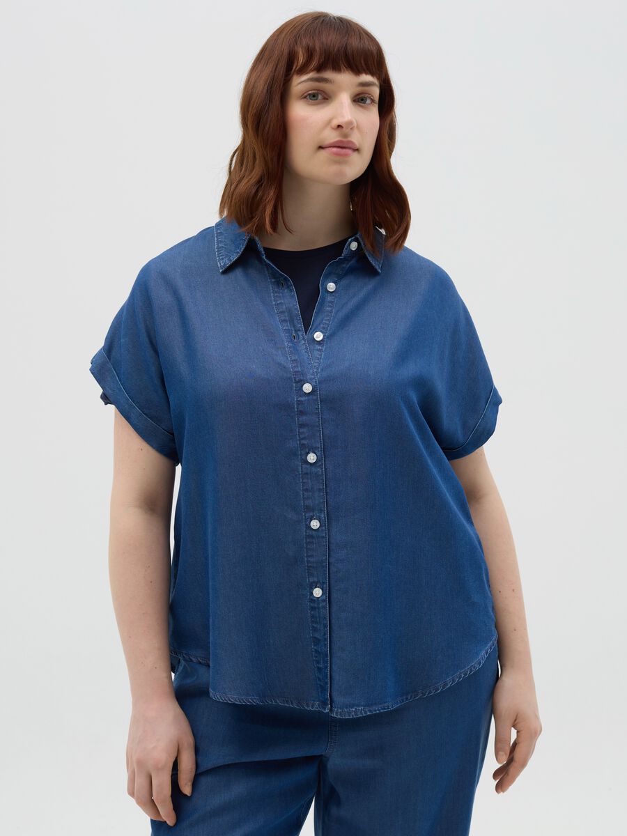 Curvy blue shirt with denim effect_0