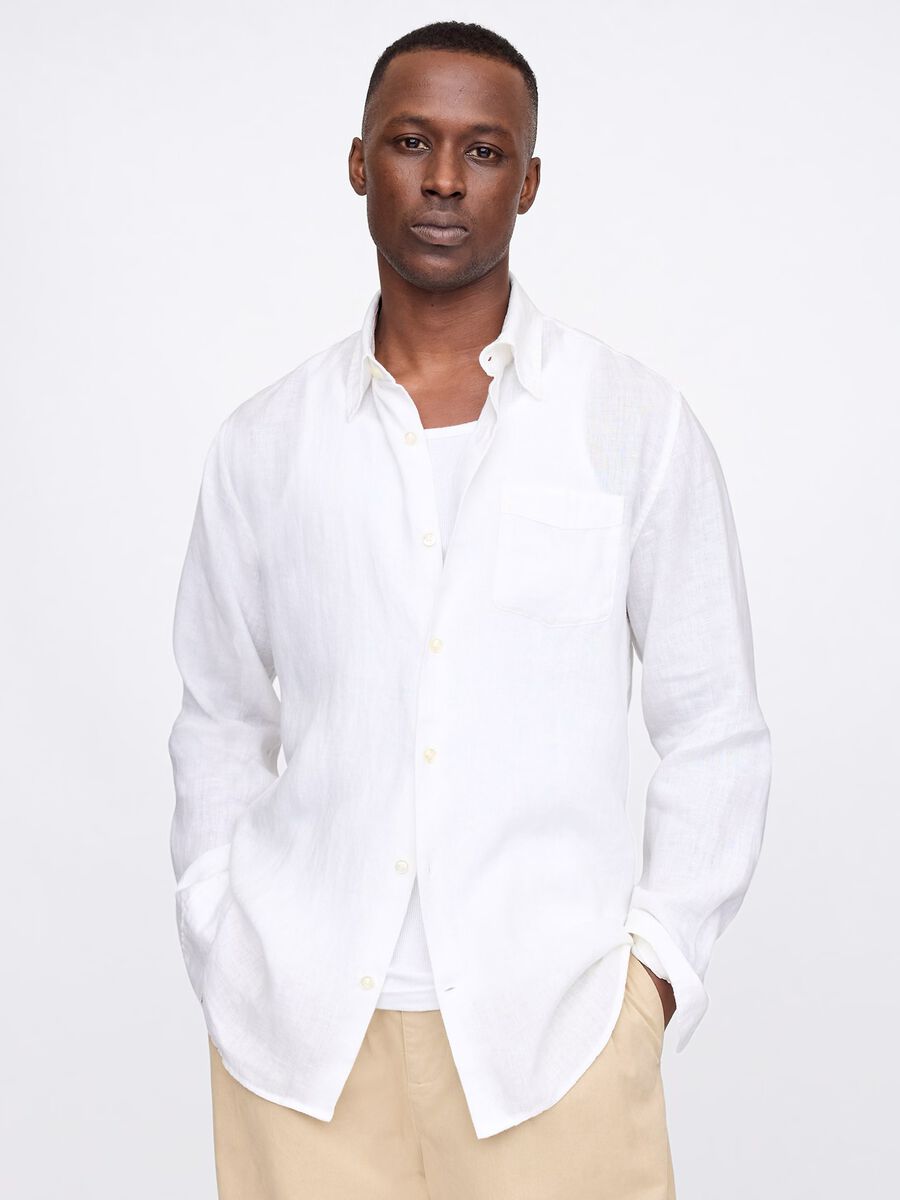 White shirt with long sleeves in linen_0