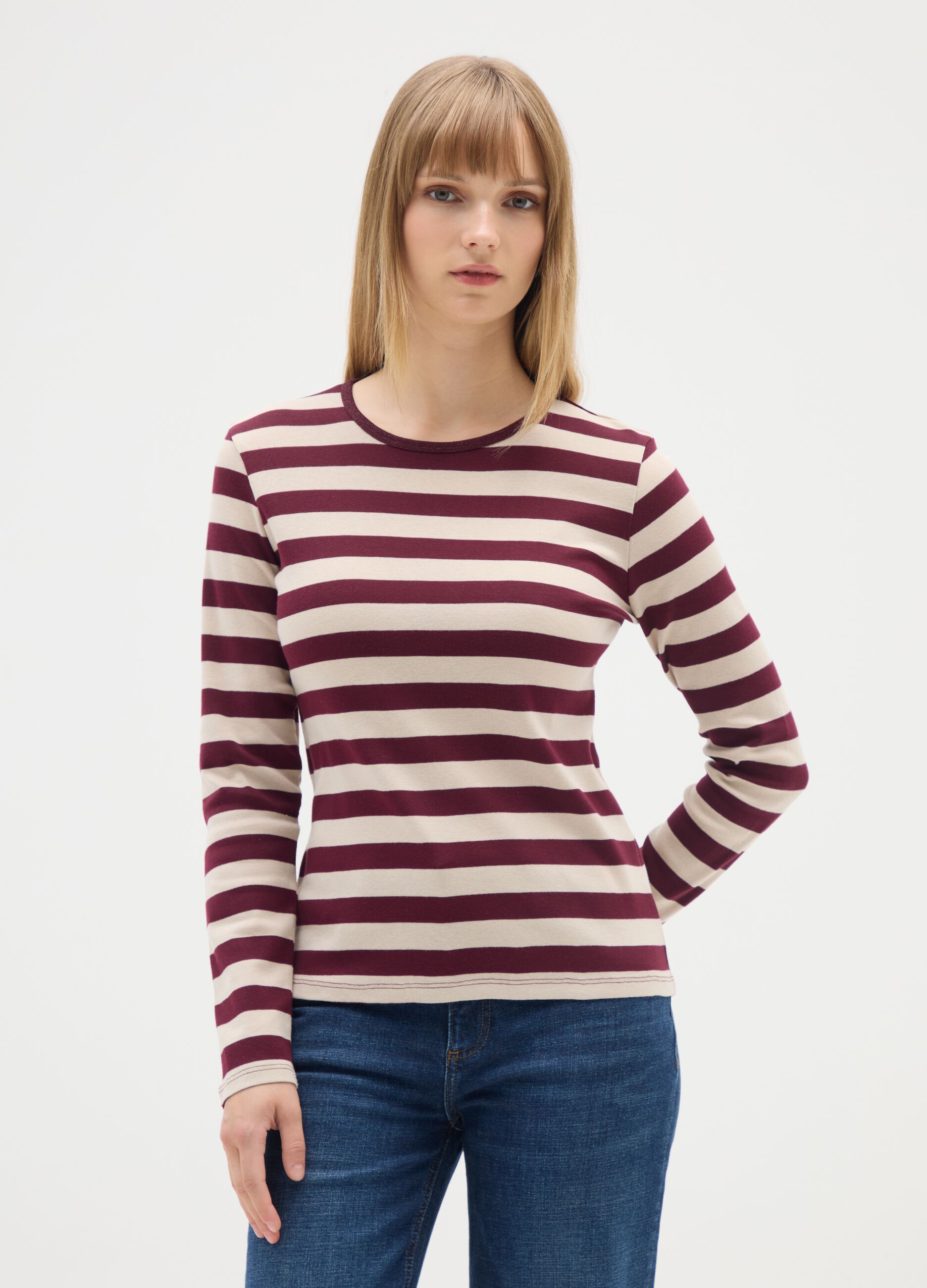 Purple striped cotton T-shirt