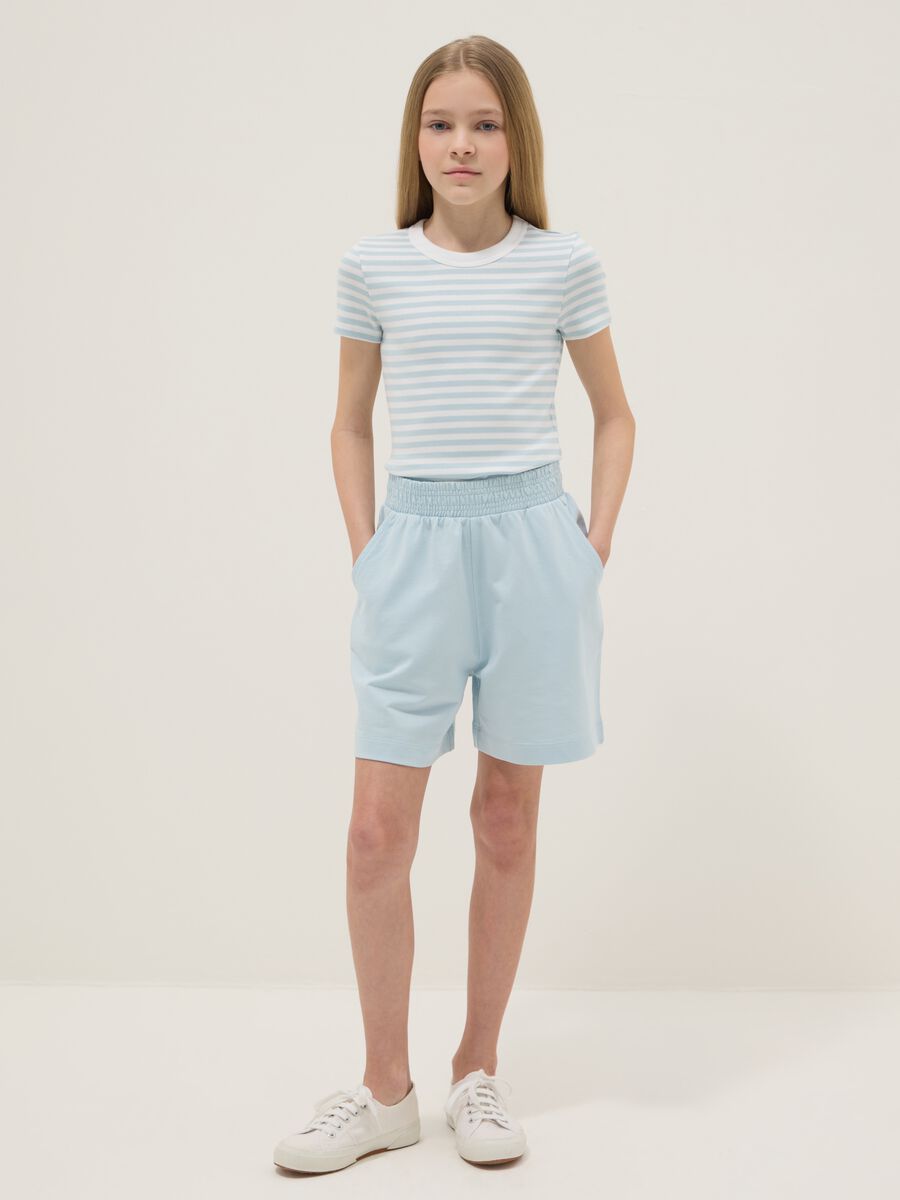 Shorts in puro cotone azzurri da ragazza oversize fit_0