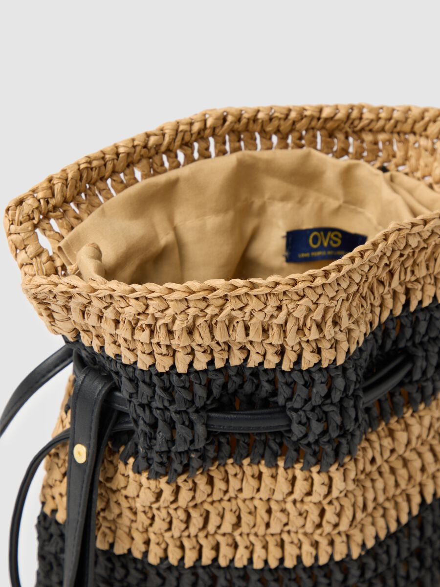 Women's multicolour woven raffia bucket backpack_2