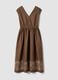 Brown pure cotton regular-fit dress with embroidery and V-neck_4
