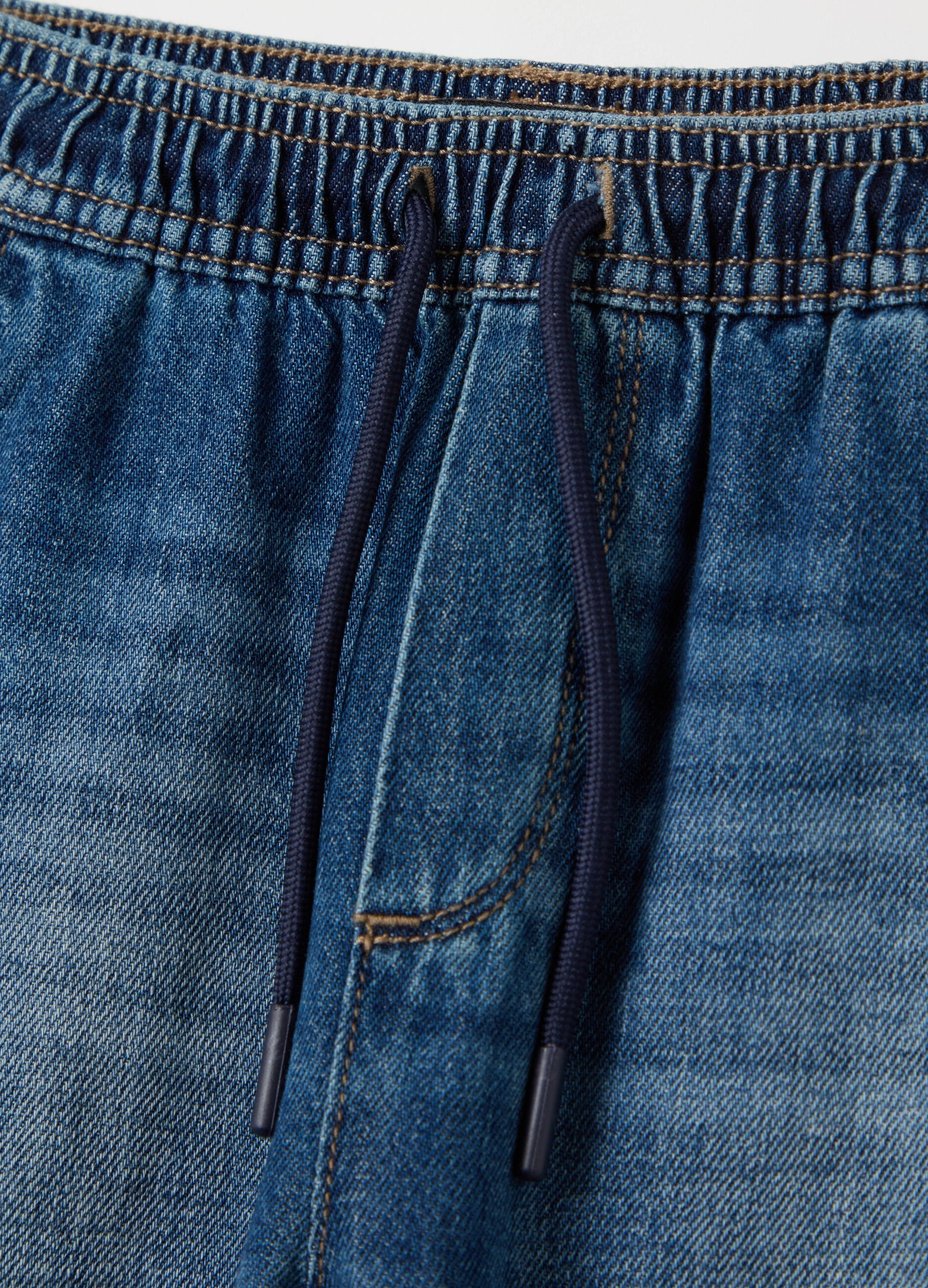 Denim joggers with drawstring
