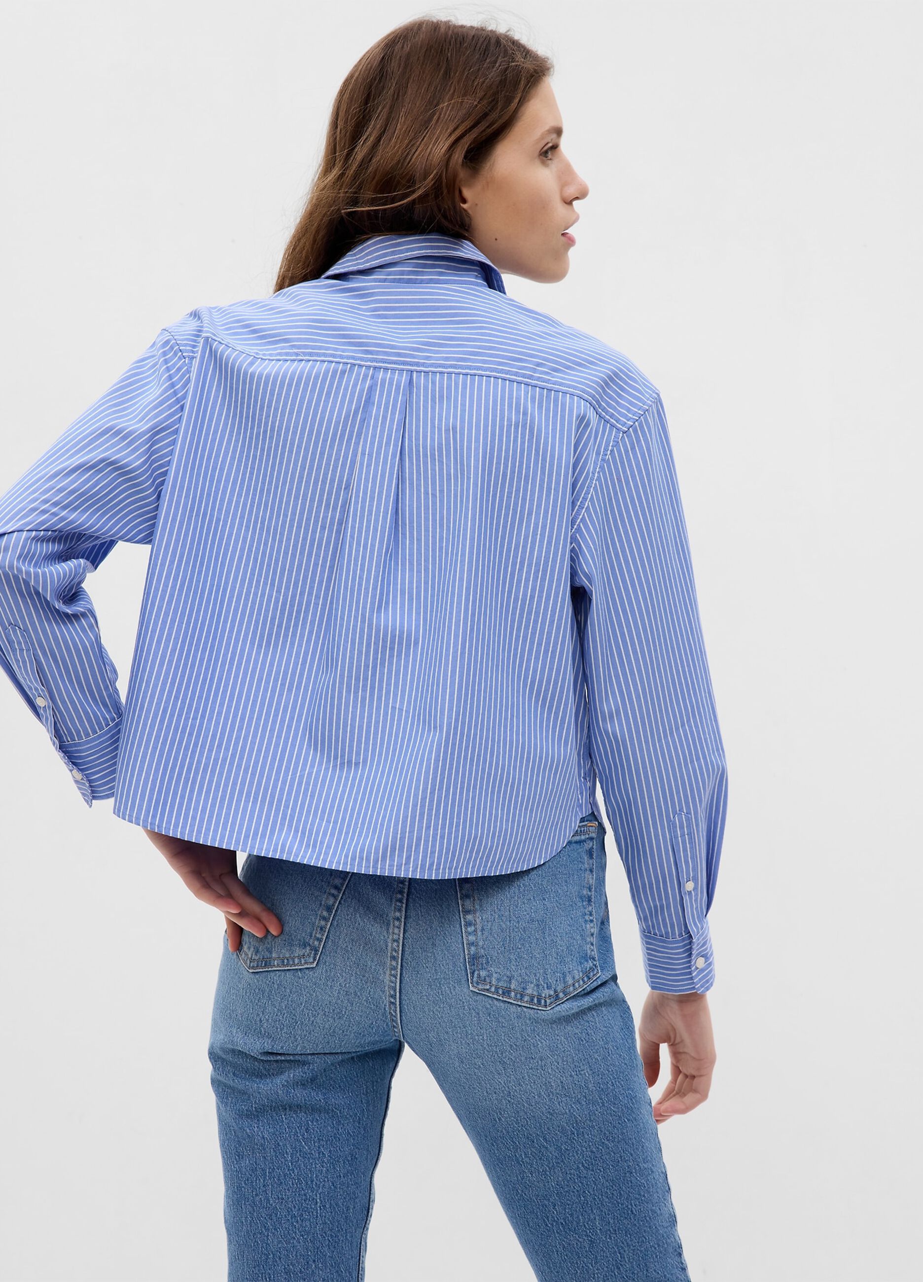 Cropped striped shirt in poplin