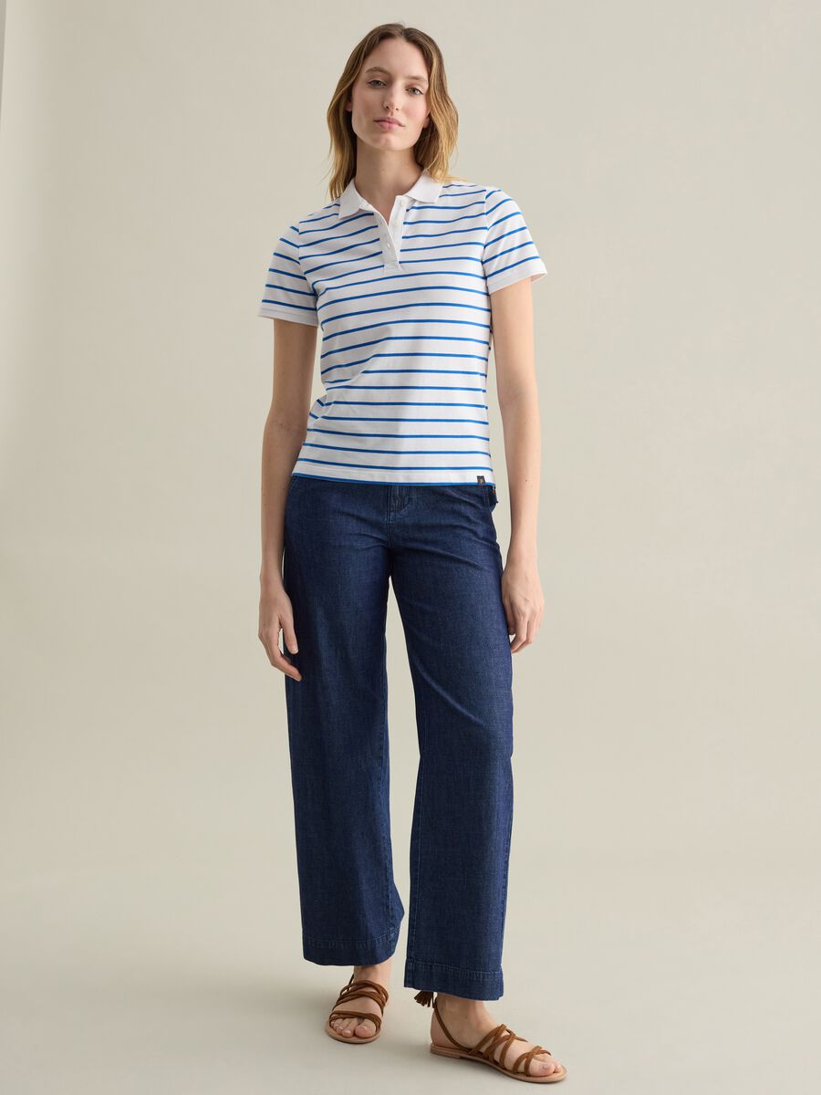 Light blue and white striped polo shirt in piquet_1