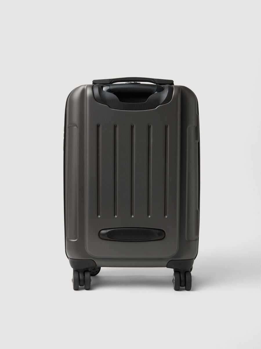 Grey hard-shell travel trolley suitcase with wheels_1