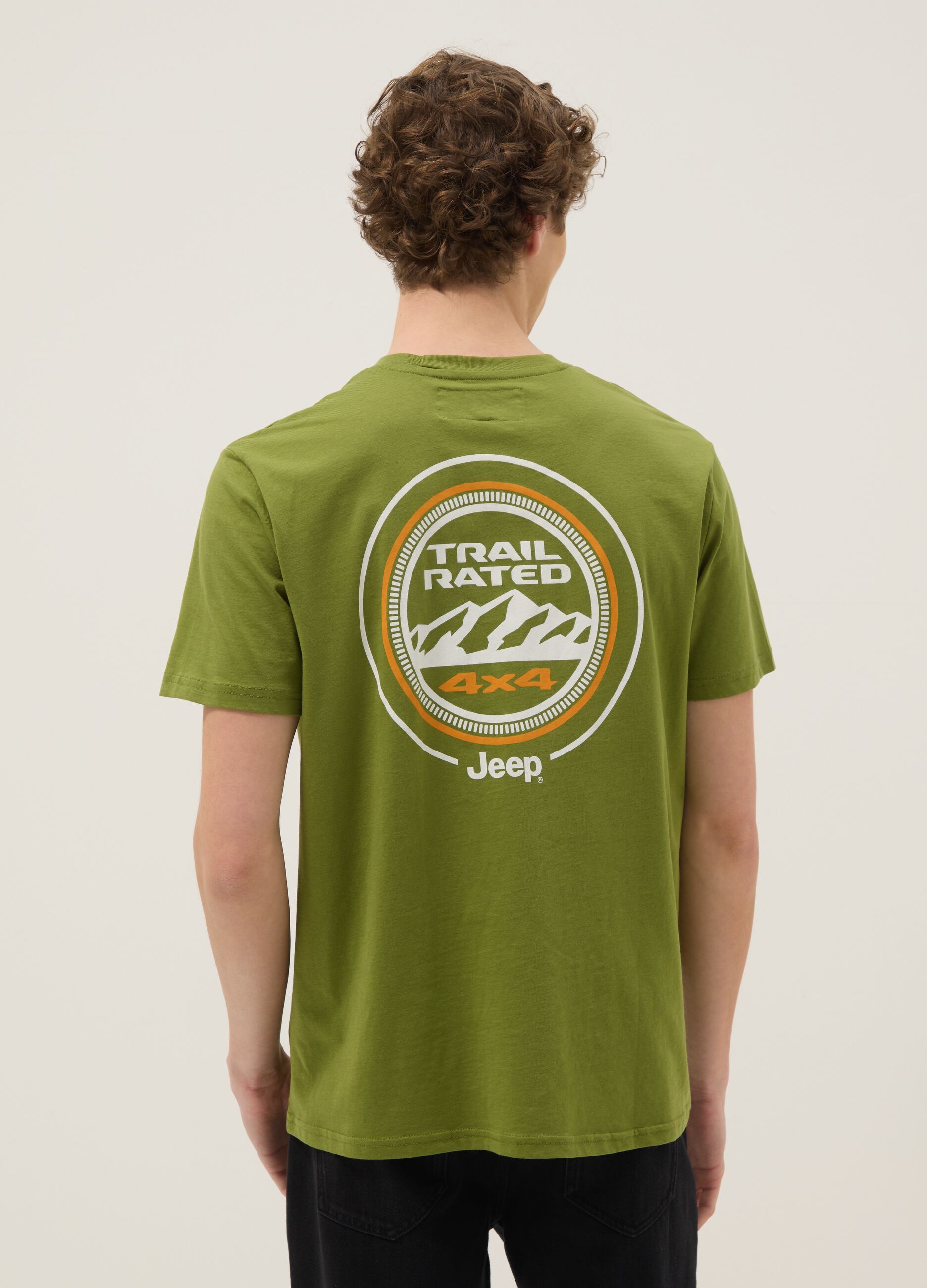 Green pure cotton regular fit T-shirt with print