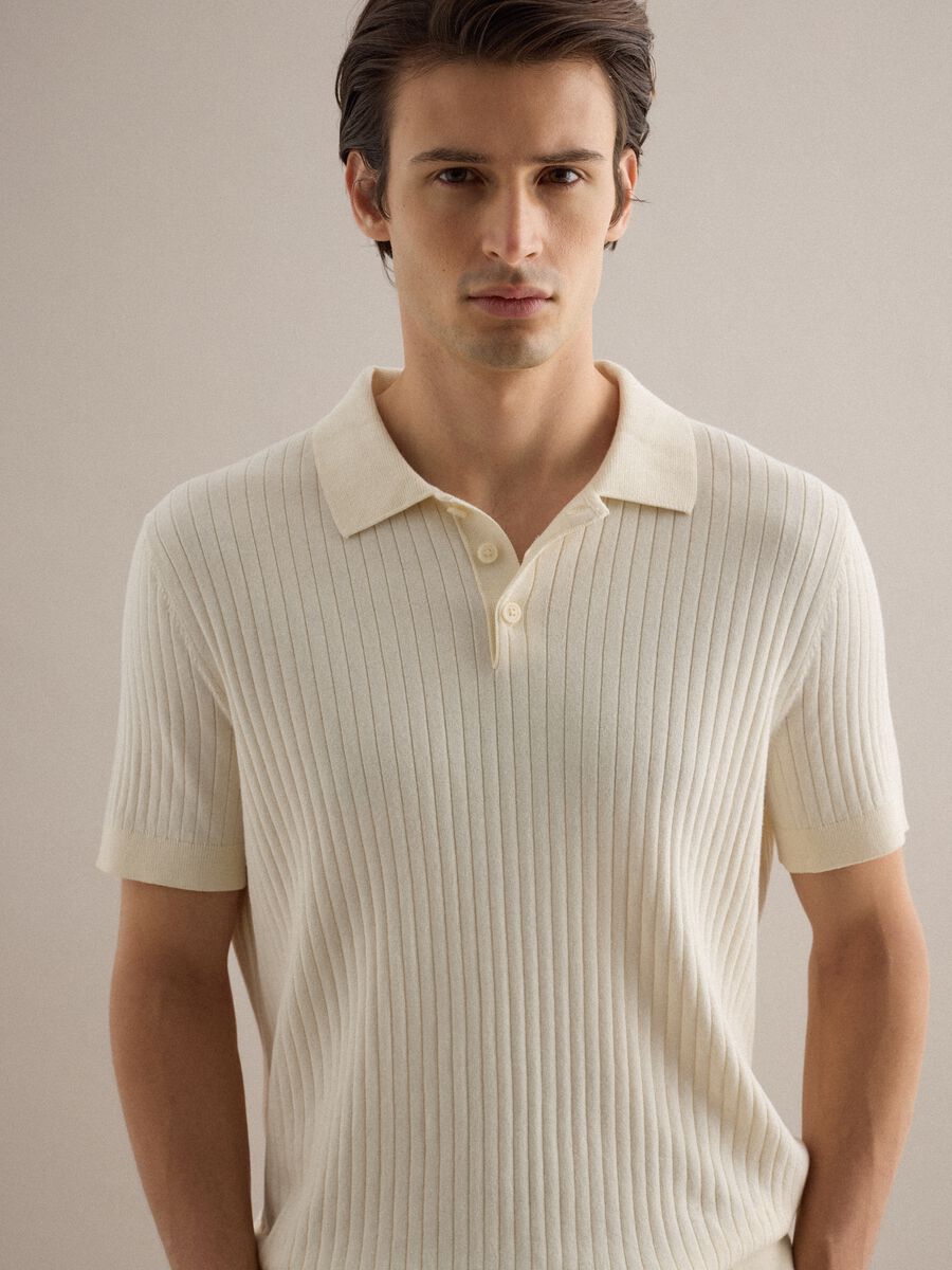 Short-sleeved white striped polo in pure cotton regular fit_1