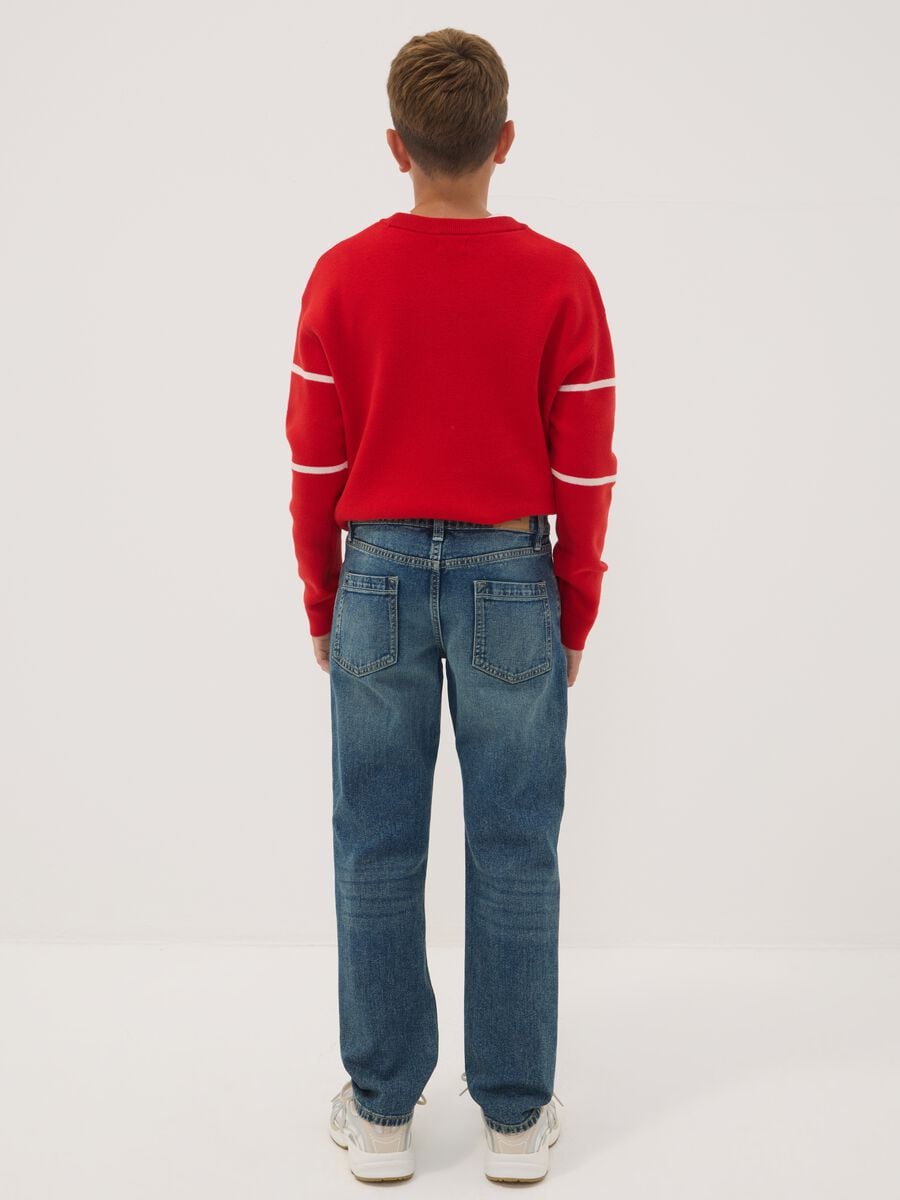 Jeans blu in puro cotone regular fit per ragazzo_1