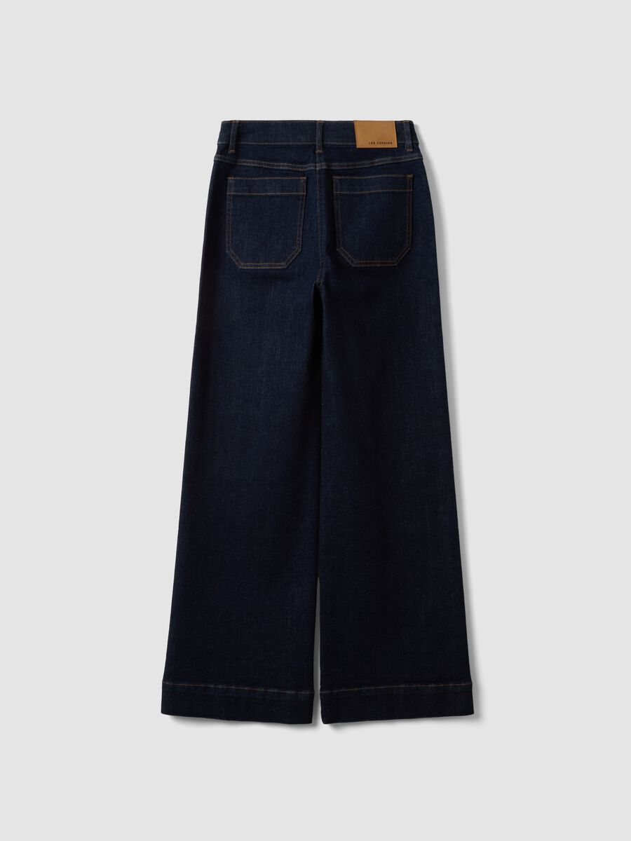 Jeans blu wide leg in cotone elasticizzato_6