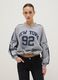 Grey oversized cotton blend sweatshirt with V-neck and print_0