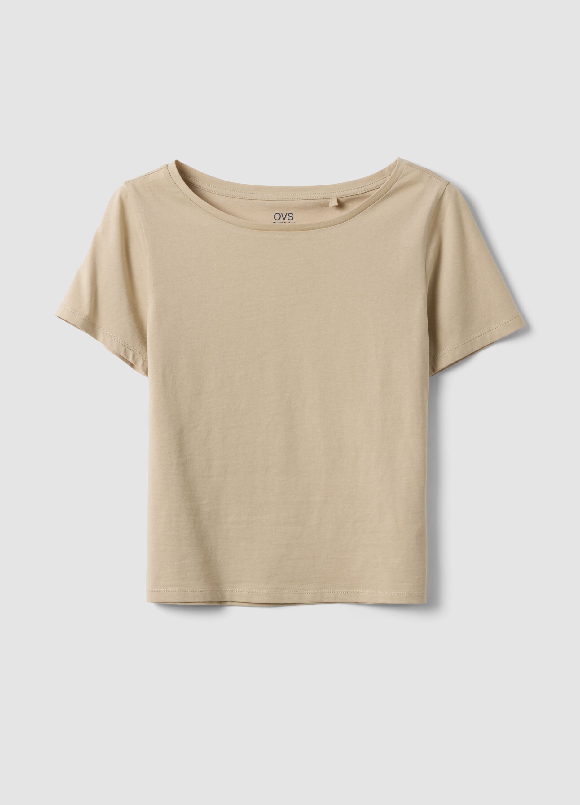 Beige short-sleeved pure cotton T-shirt