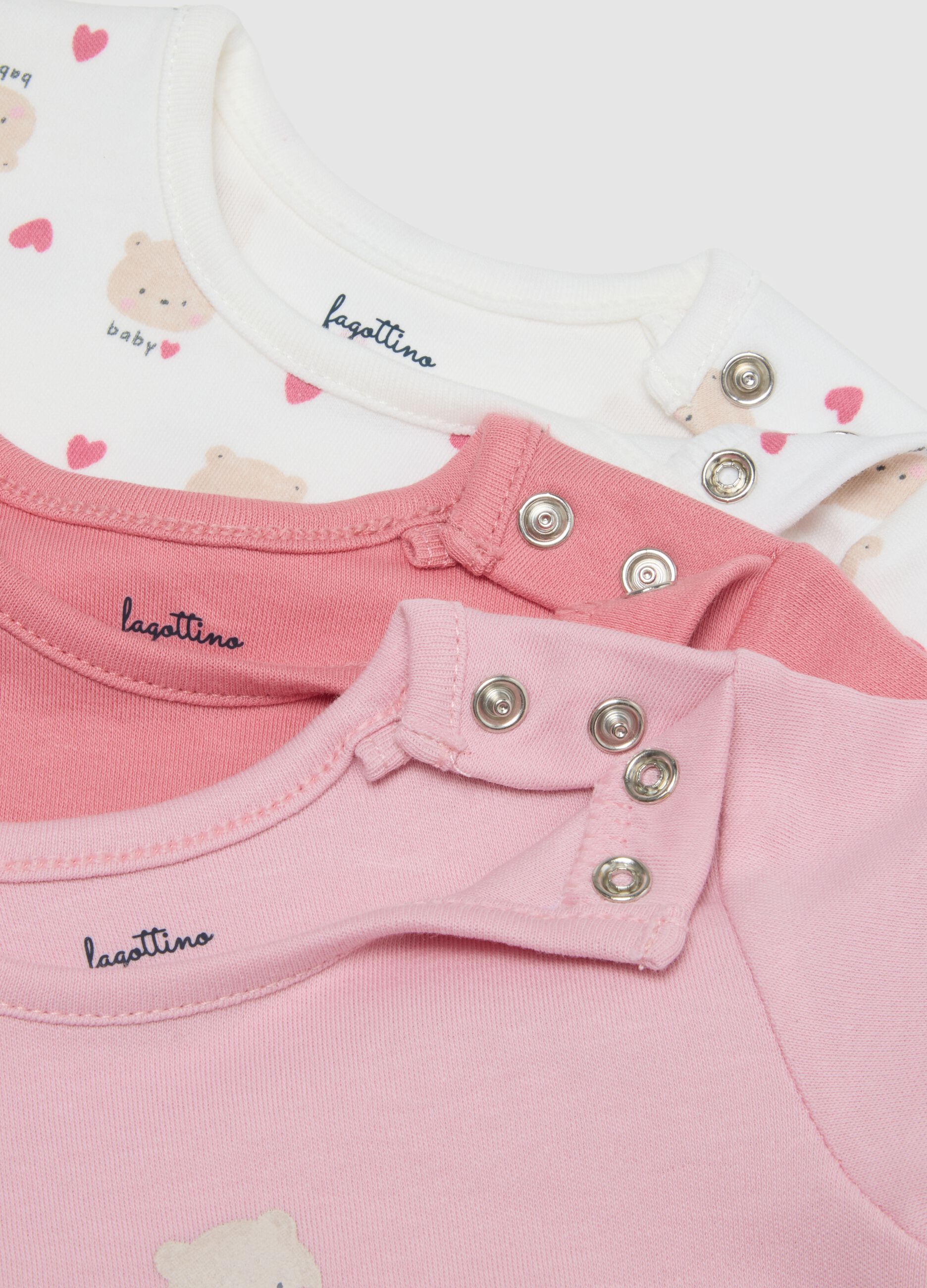 Baby girl multicolour cotton bodysuit tripack with teddy bears