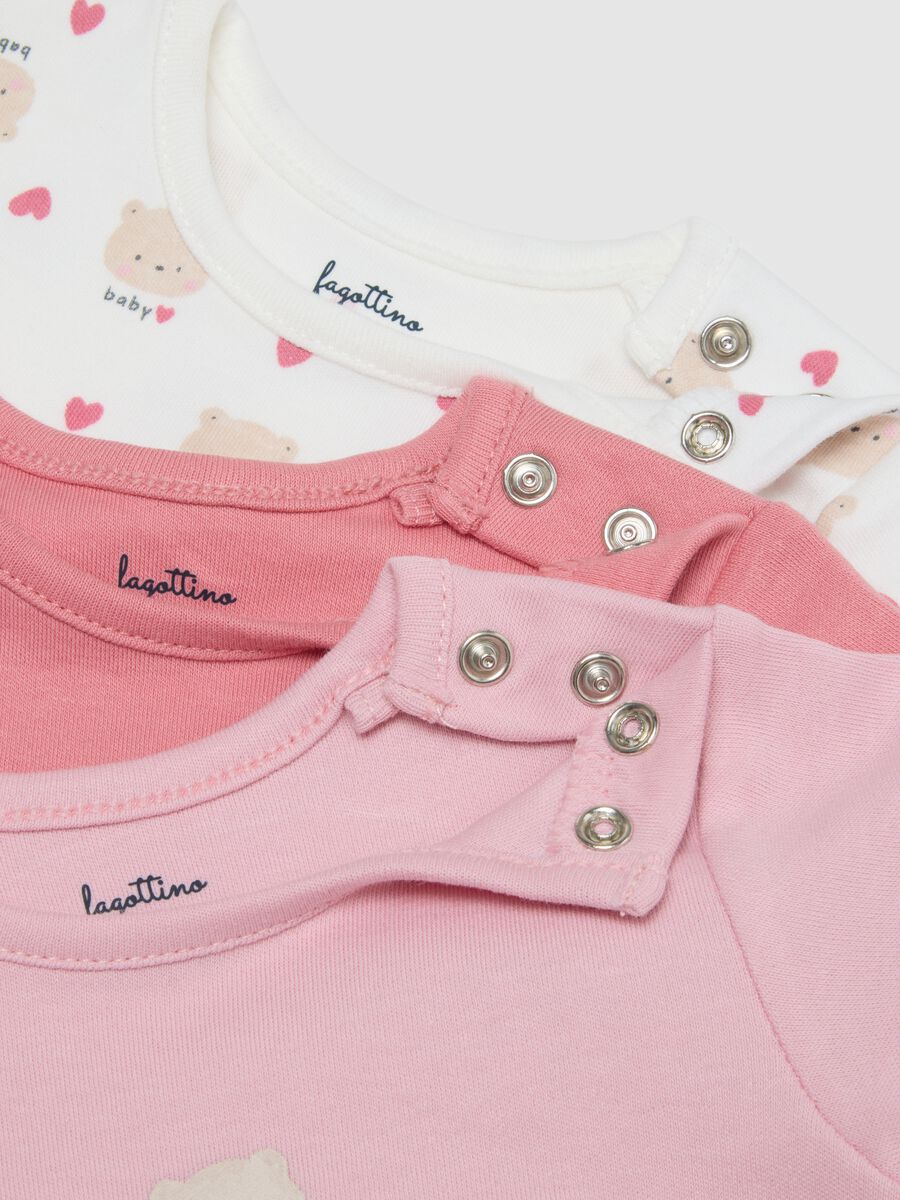 Baby girl multicolour cotton bodysuit tripack with teddy bears_3