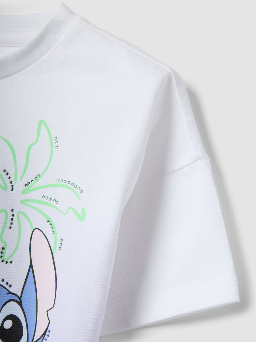 Girls' white stretch cotton t-shirt with Stitch print_3