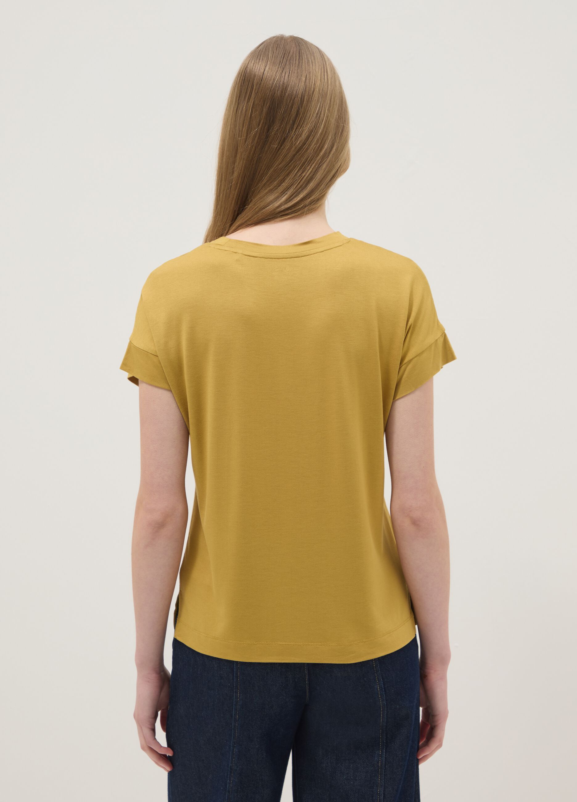 Yellow short-sleeve stretch viscose T-shirt