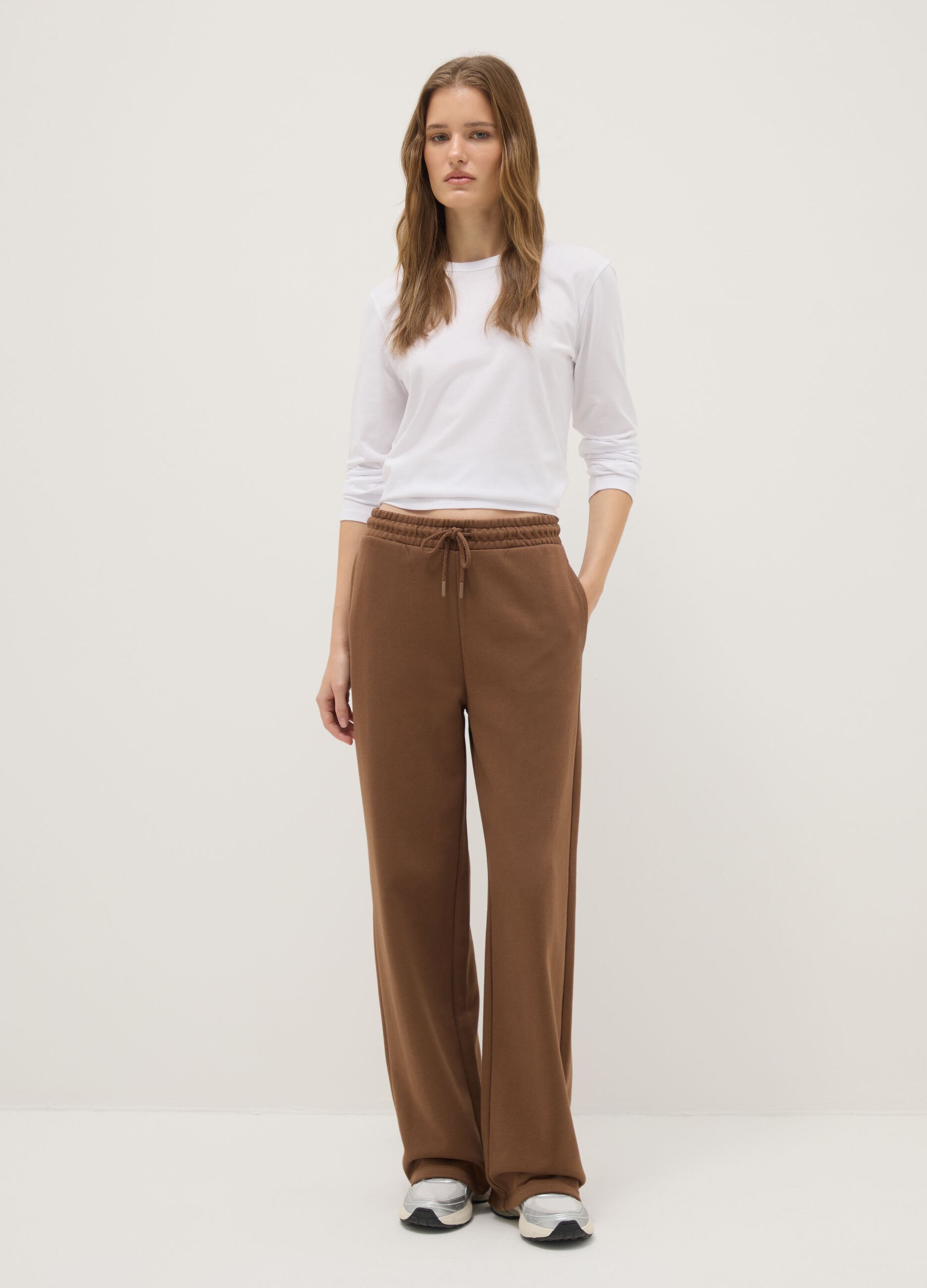 White long sleeve t-shirt in pure cotton regular fit