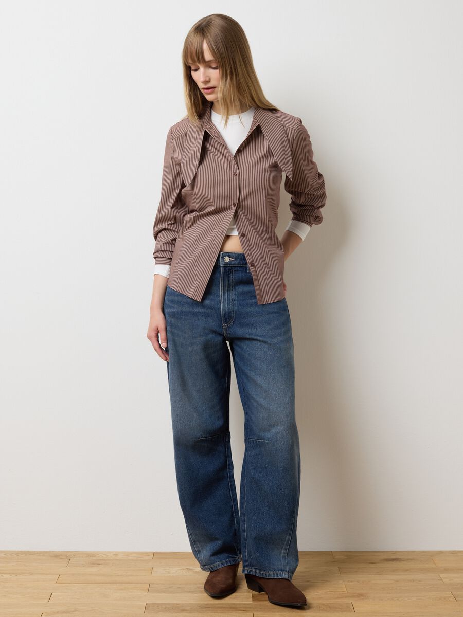 Brown striped cotton-blend shirt with oversized fit_2