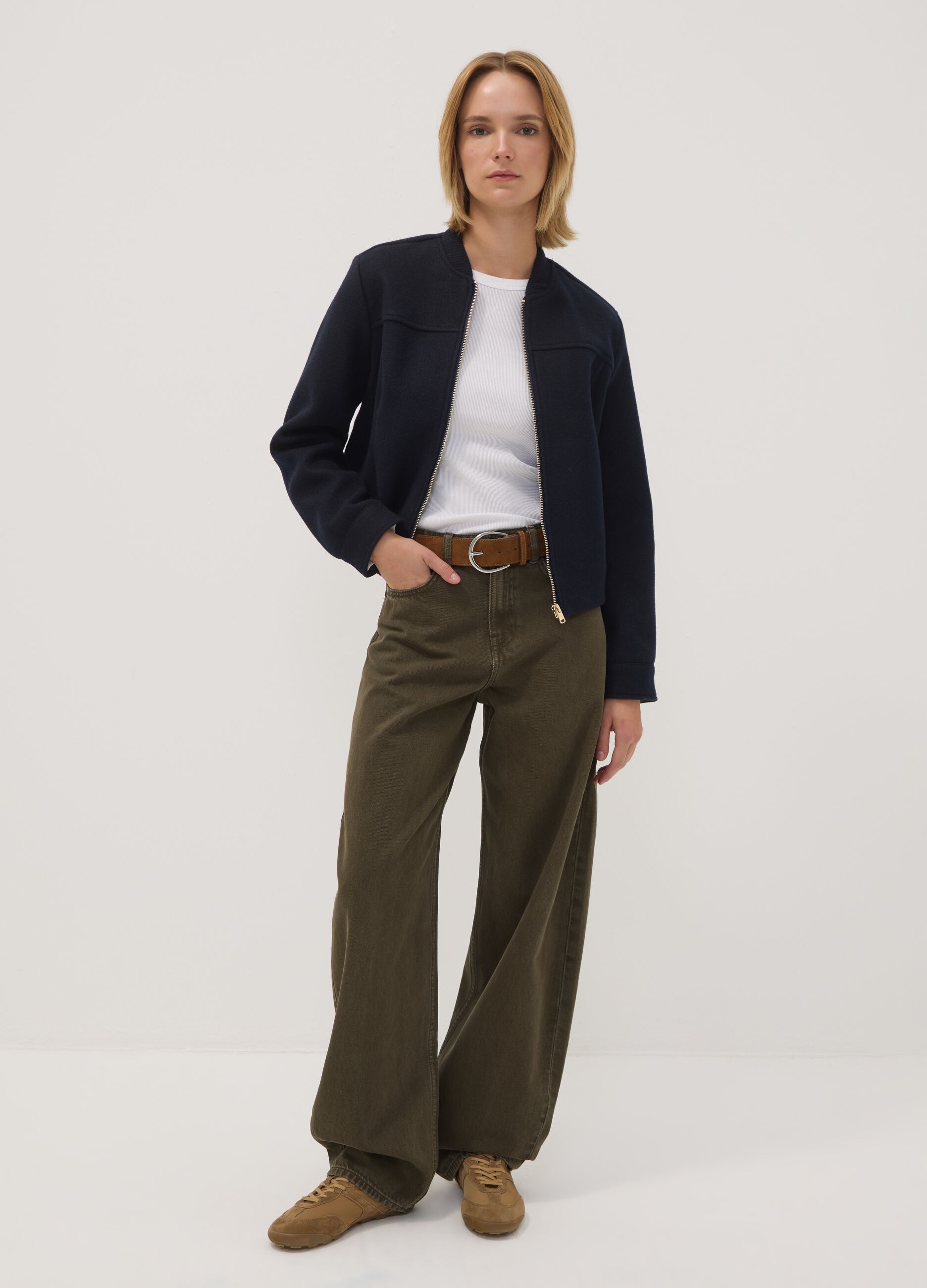 Navy blue regular-fit jacket with zip