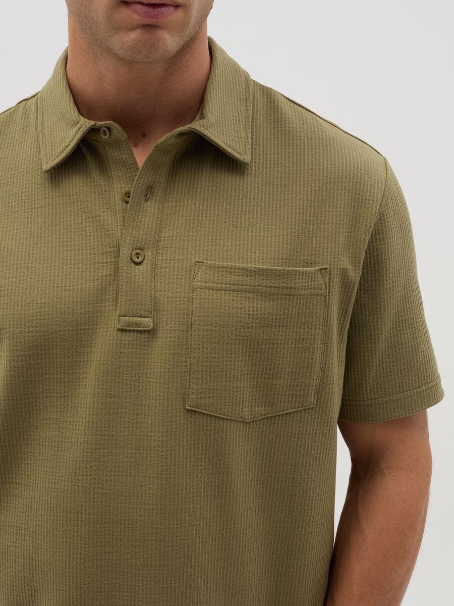 Waffle weave cotton polo shirt with pocket_3