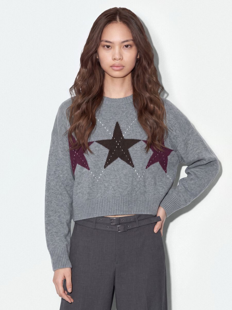 Maglia grigia in tessuto elasticizzato con motivo a stelle over fit_0